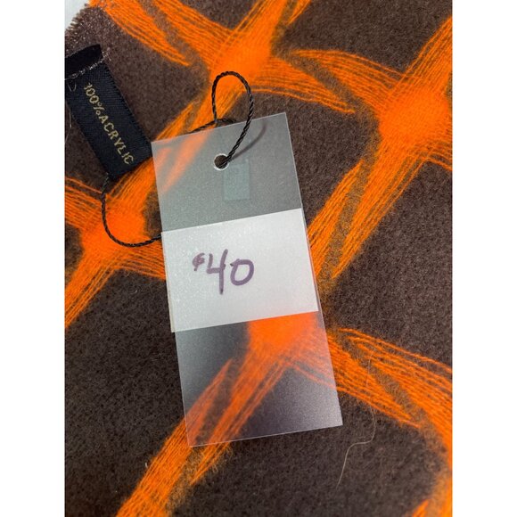 Unisex Black Grey and Orange Square Pattern Scarf One Size - New - Picture 4 of 7